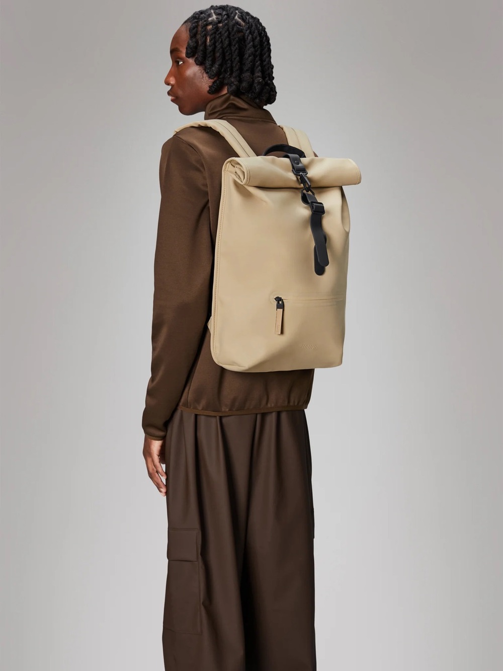 NWT Rains Rolltop Rucksack Waterproof Backpack in Sand - Unisex